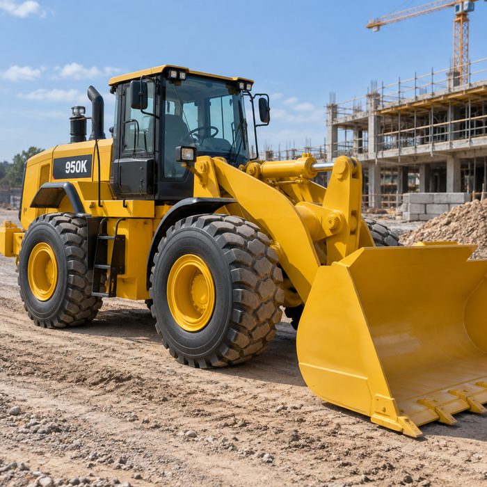 Spray painted construction equipment